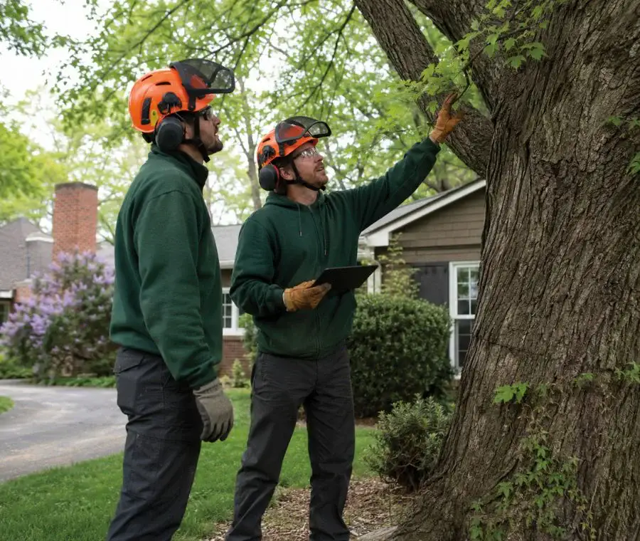Professional tree service crew and equipment